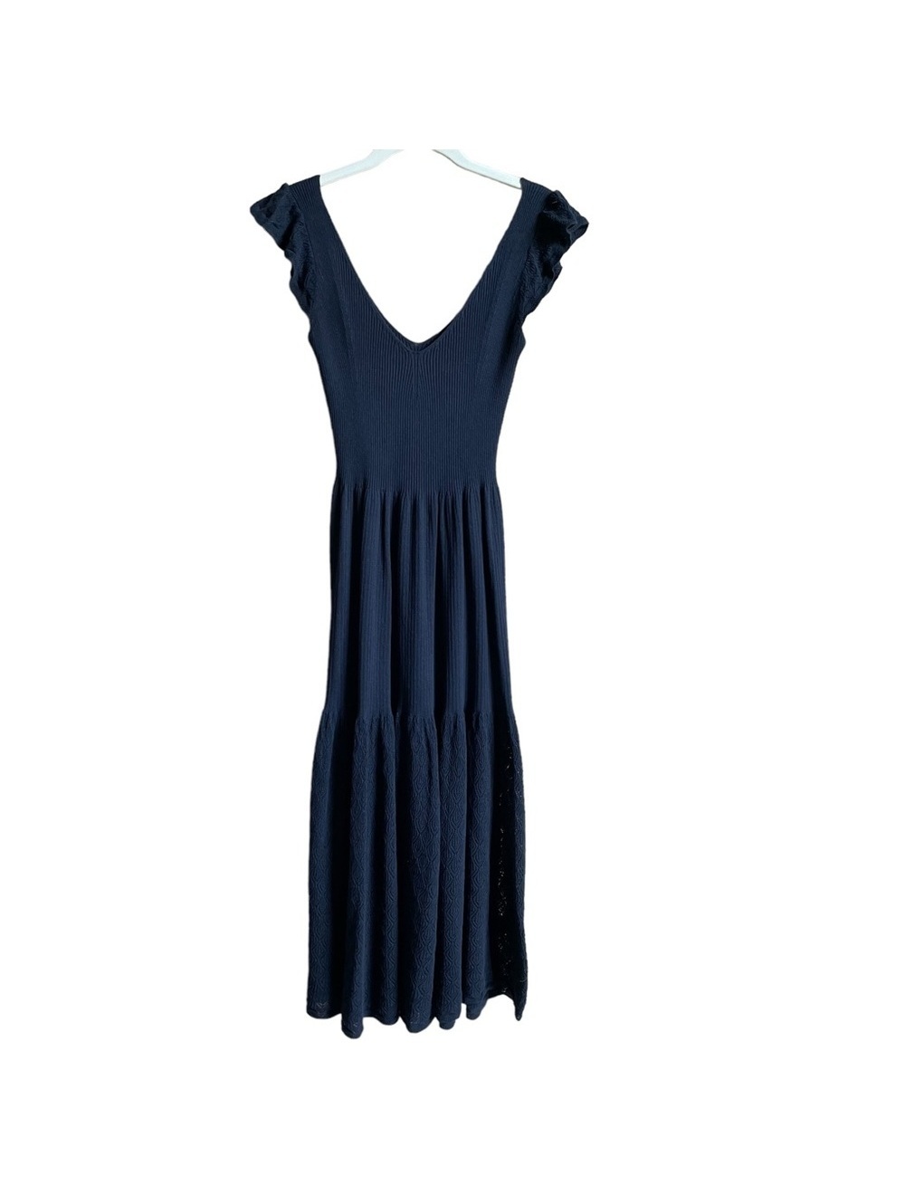La Vie Rebecca Taylor Pointelle Ribbed Knit Maxi Dress Navy Size XS Coastal Boho